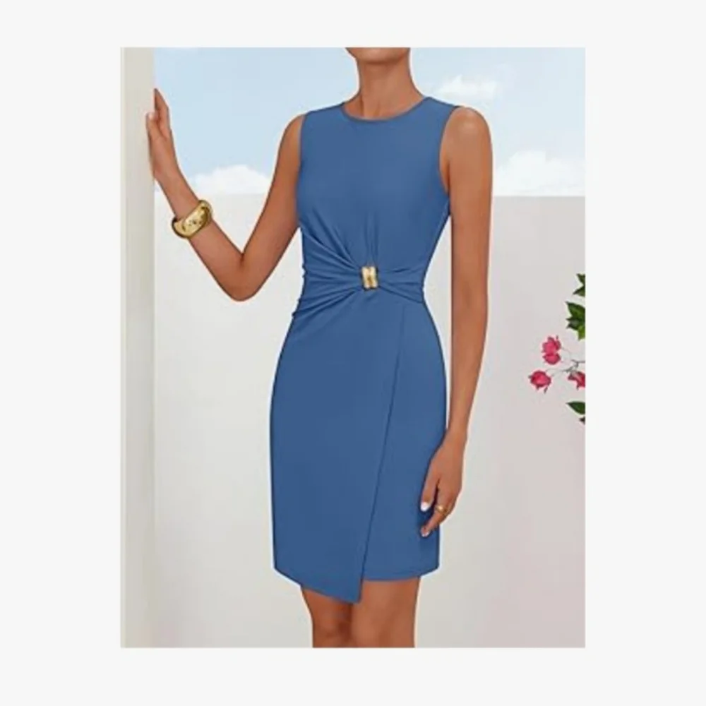 NWT Zesica Dusty Blue Sleeveless Dress - Medium - Picture 1 of 7
